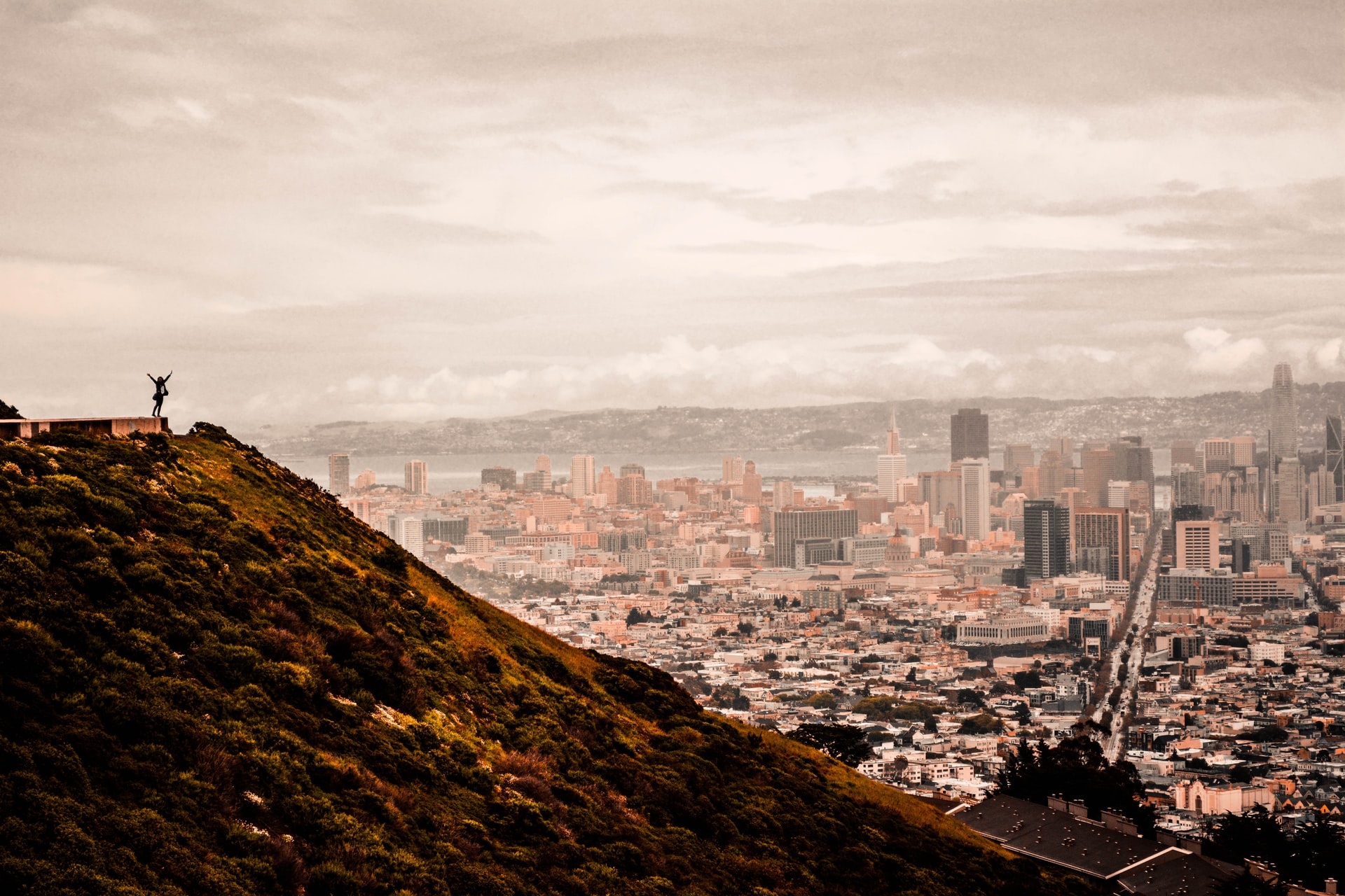 Hiker after climbing Twin Peaks in San Francisco