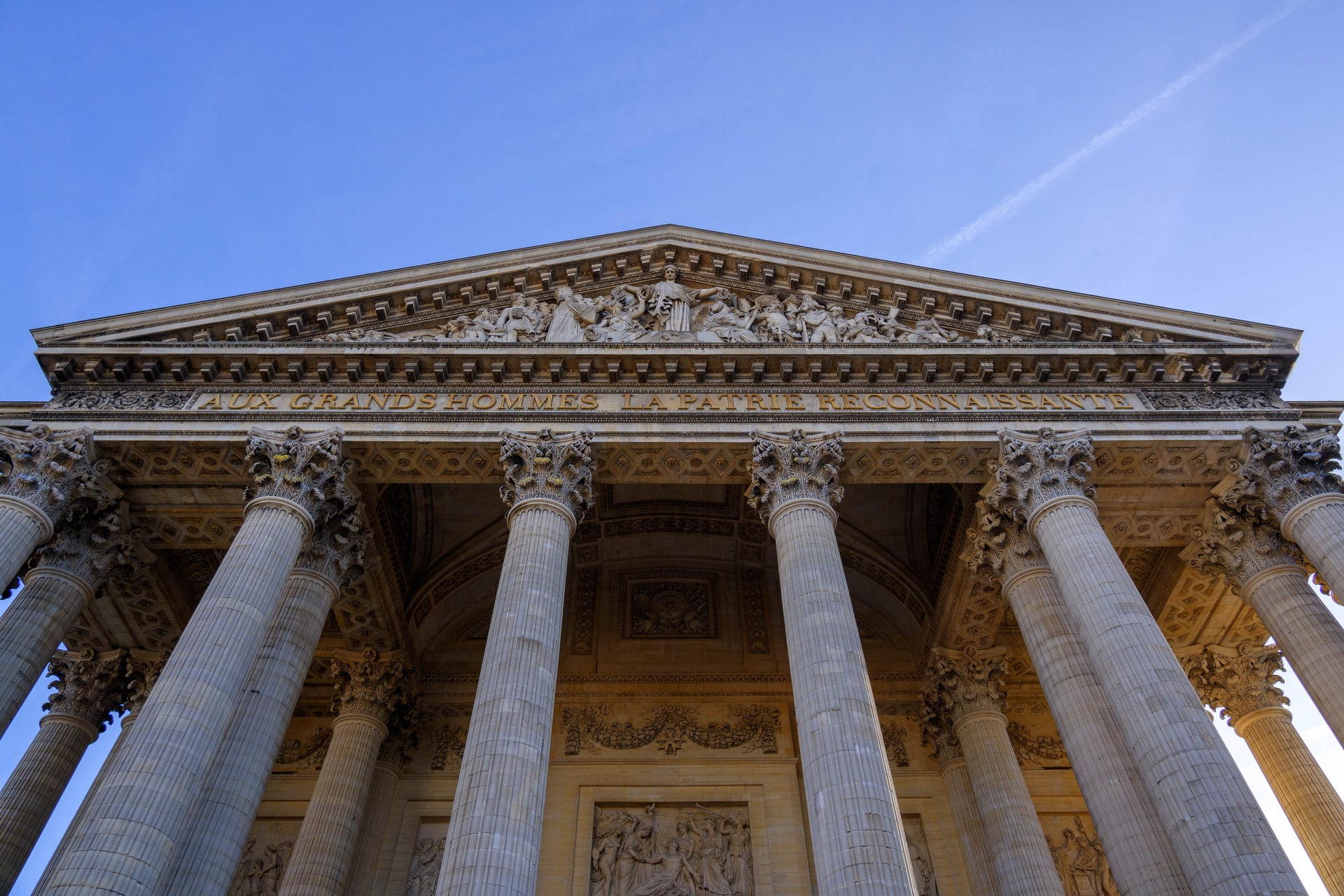 Pantheon columns on the facade at the Place du Pantheon