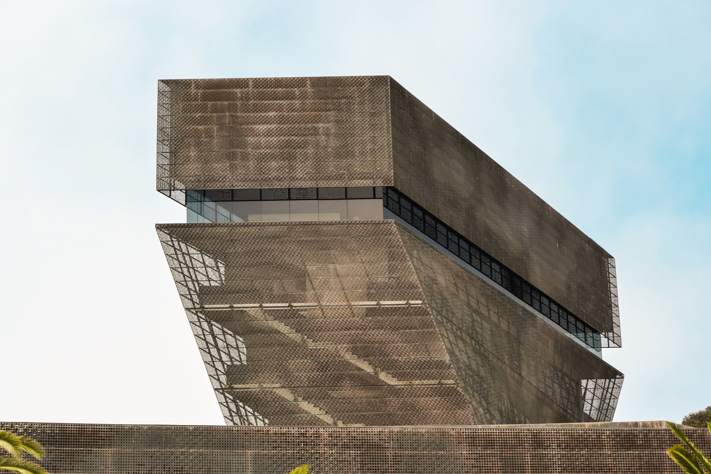 View of the deYoung pyramid in Golden Gate Park in San Francisco