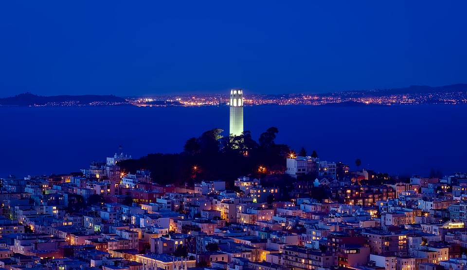 Coit Tower shining at night