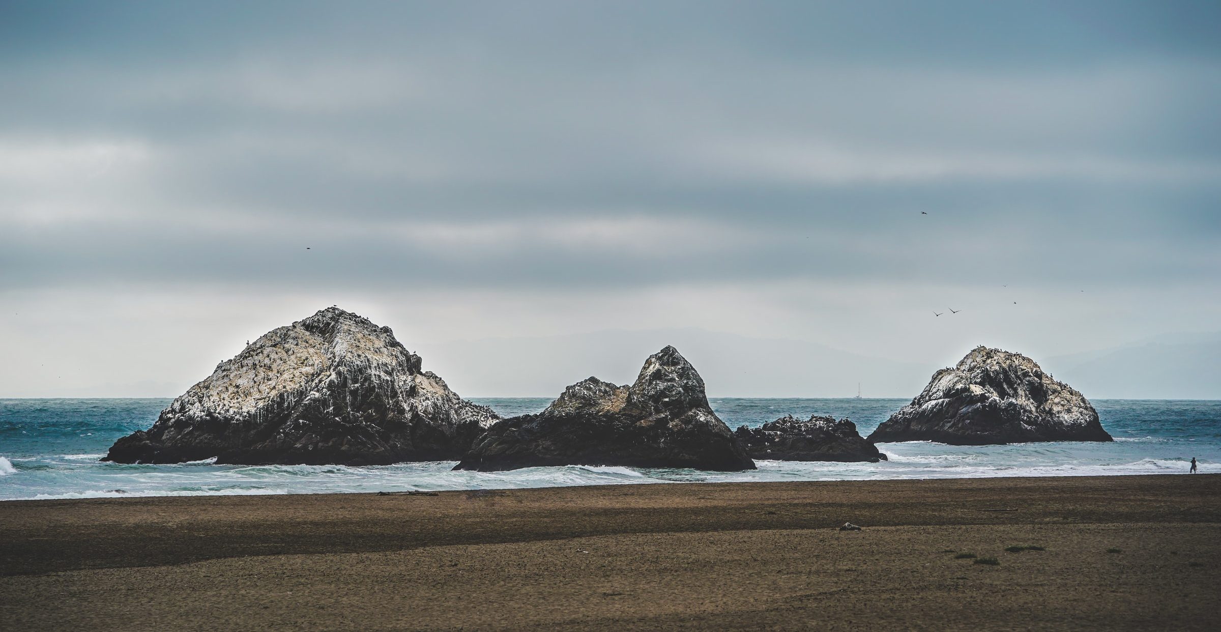 View of the rocks off Ocean Beach in San Francisco
