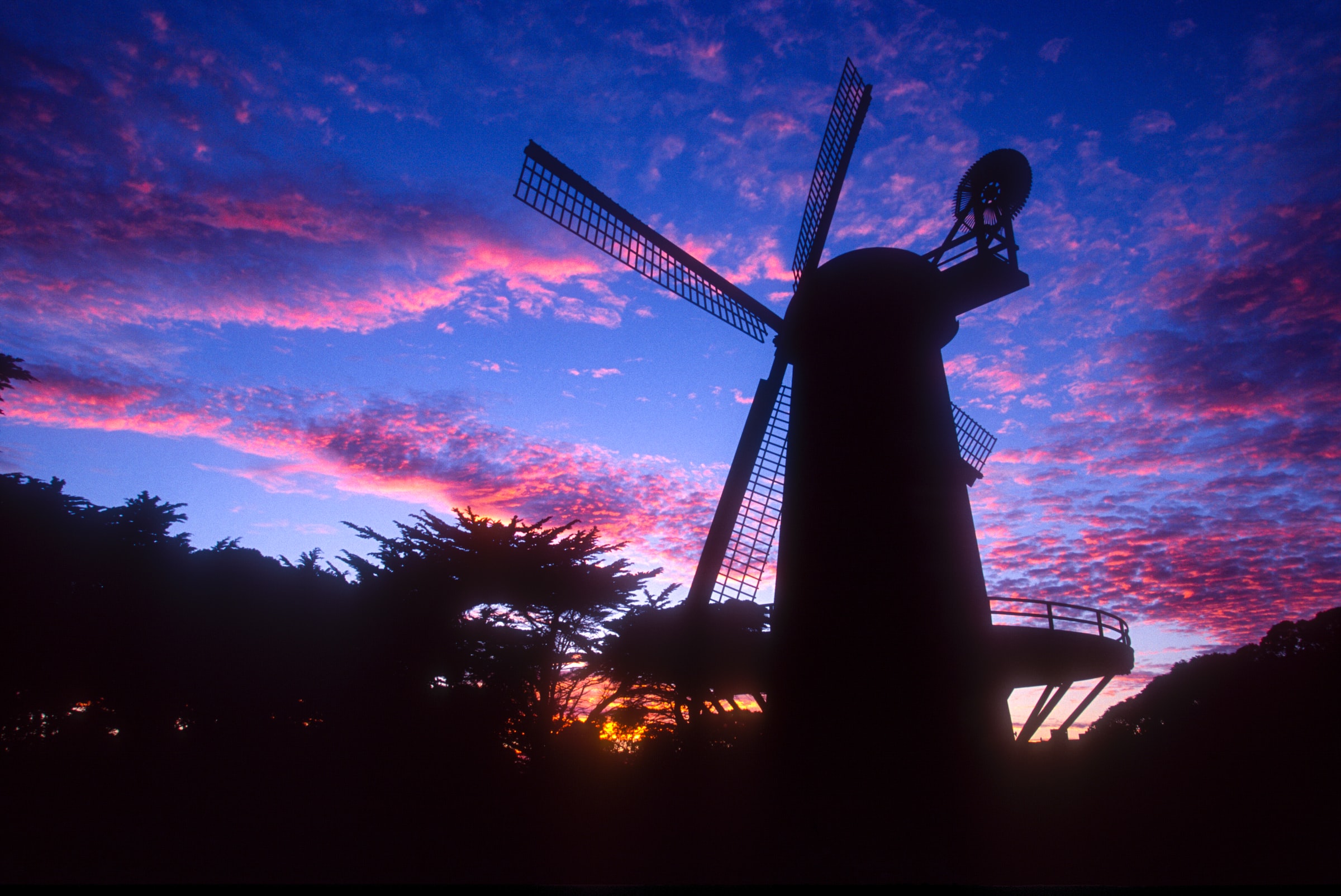 Dutch Windmill at sunset in Golden Gate Park