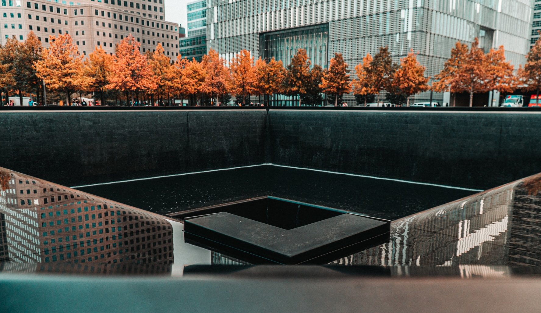 9/11 Memorial fountain at Ground Zero NYC