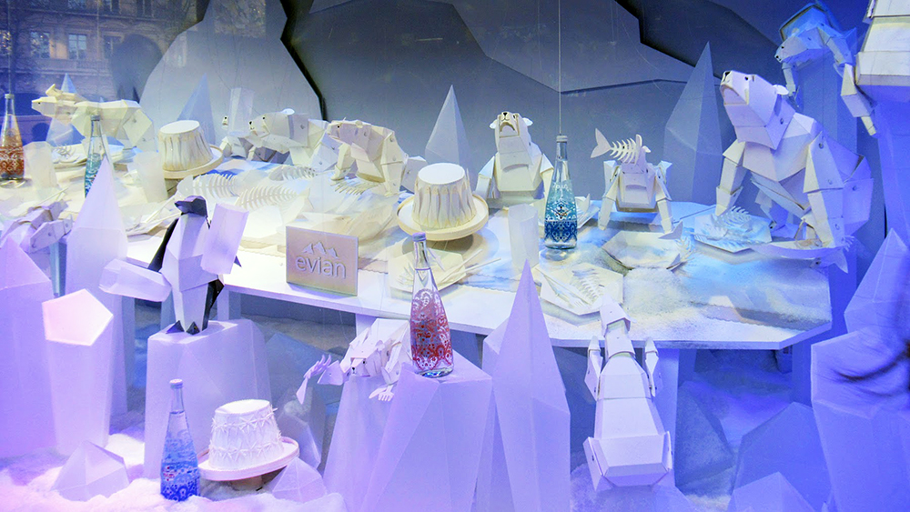A holiday display in a Paris department store window for the annual vitrines de Noël