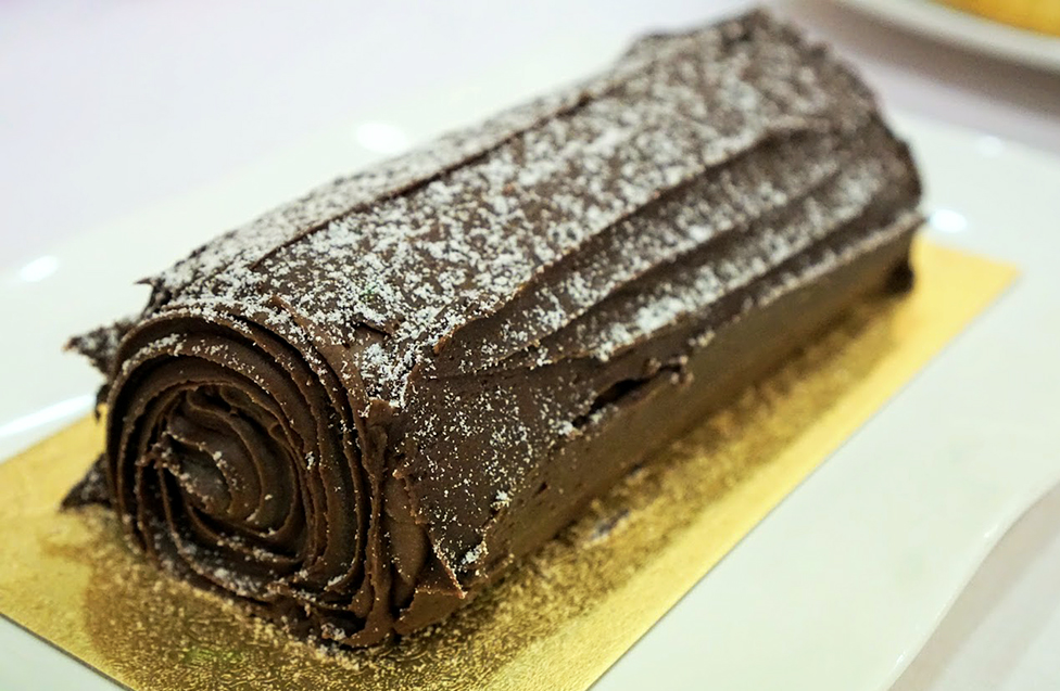 Chocolate yule log in Paris for a Parisian Christmas treat