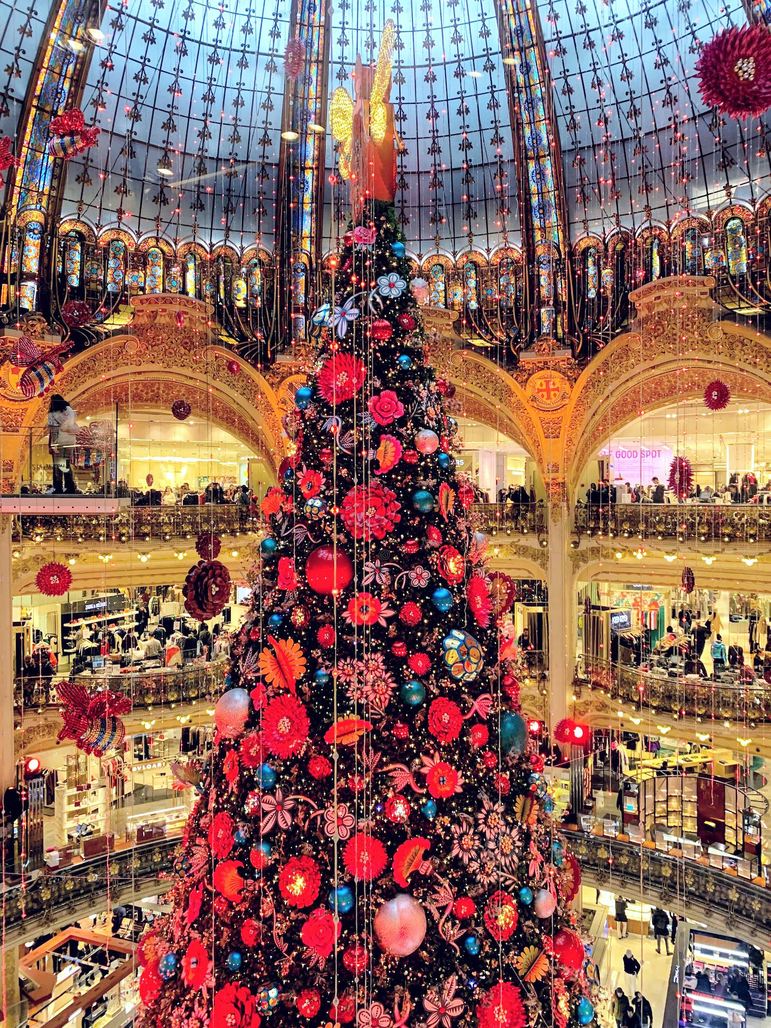 Giant Christmas tree inside the Galeries Lafayette