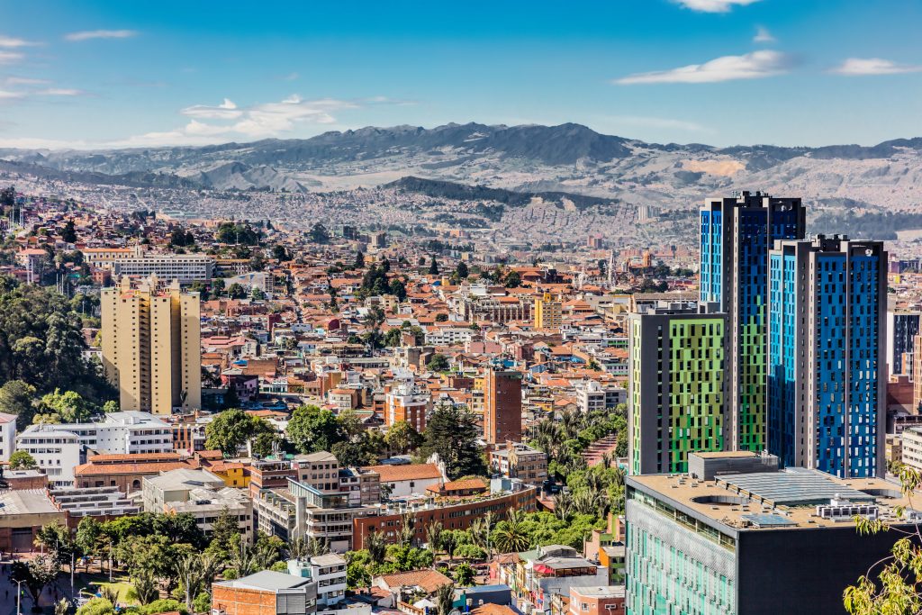 Cityscape in Bogota with mountains