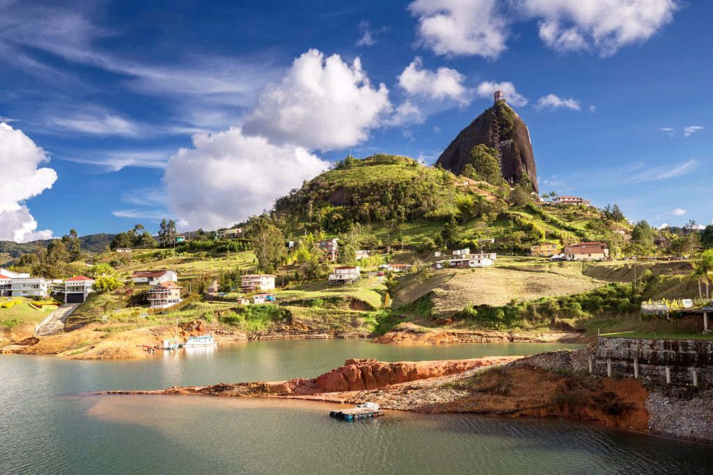 View of The Rock El Penol near the town of Guatape, Antioquia in Colombia