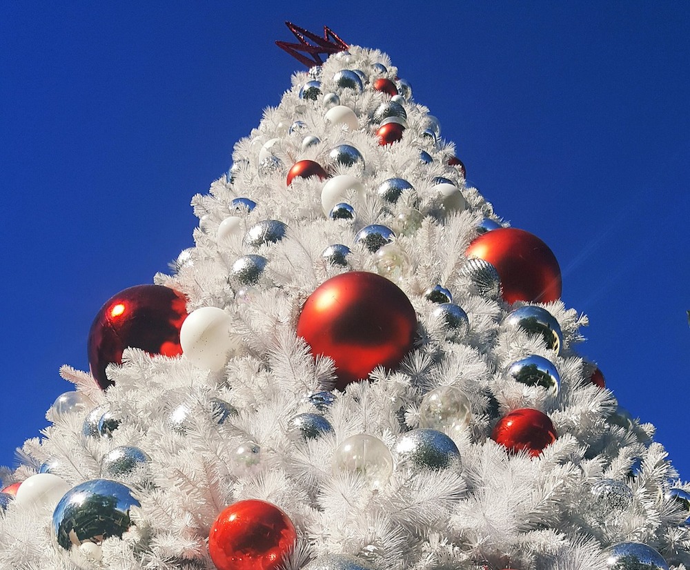 white flocked Christmas tree in Los Angeles