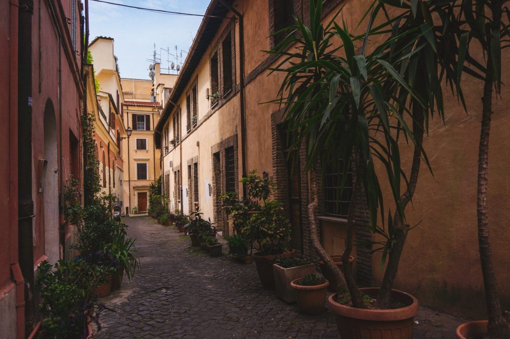 Empty Roman street in the off-season for budget travelers in Rome