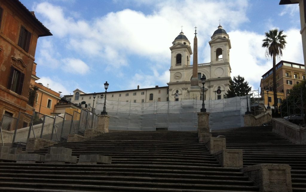 Empty Spanish steps in Rome with no tourists