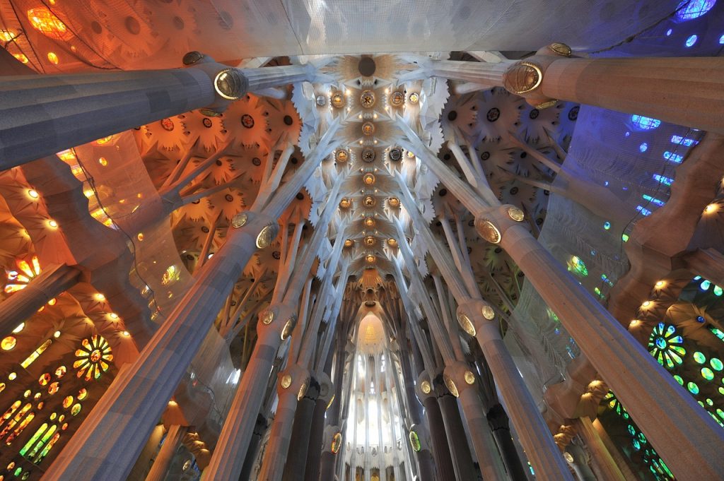 Sagrada Familia interior ceiling seen from below