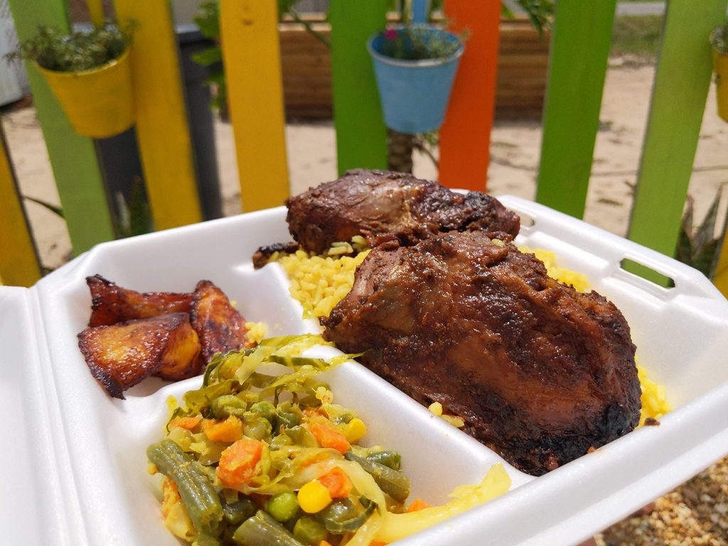 jerk chicken platter at Ocala cafe food truck