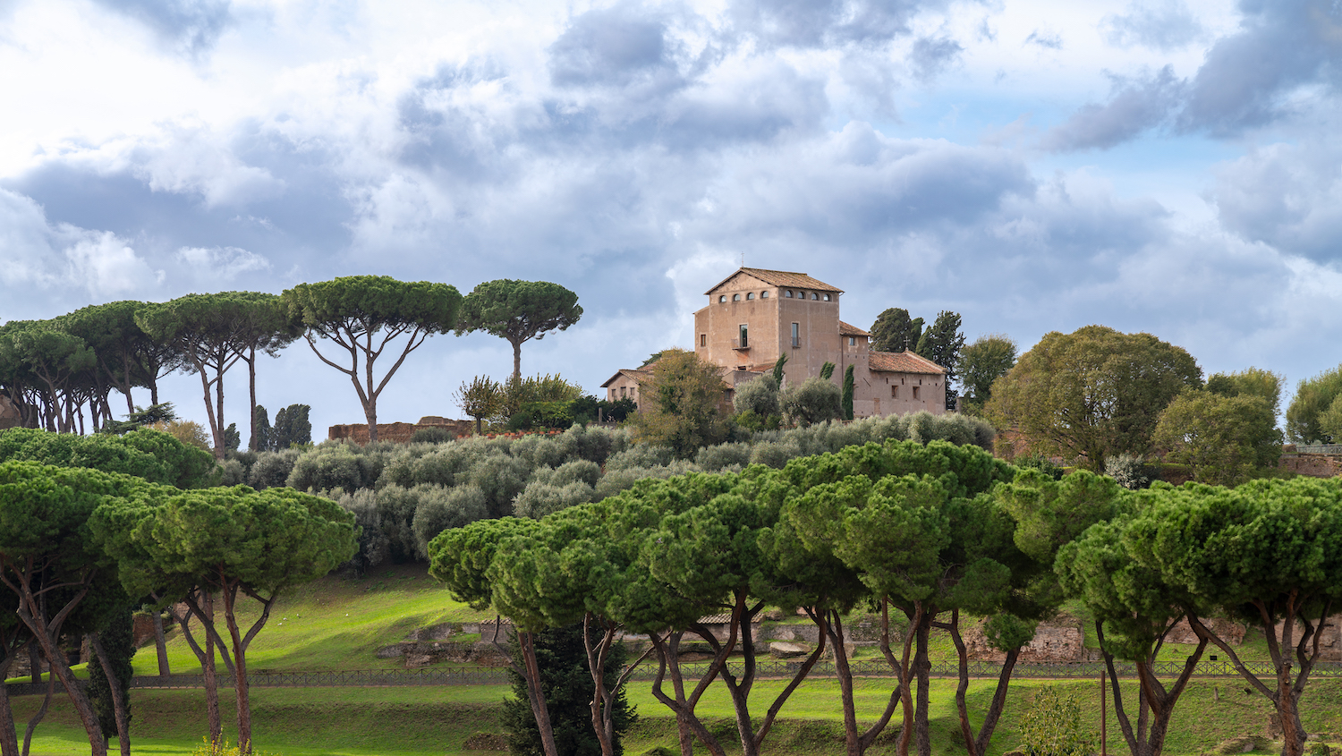 Palatine Hill, Rome, Italy. Autumn, day. Dramatic sky.