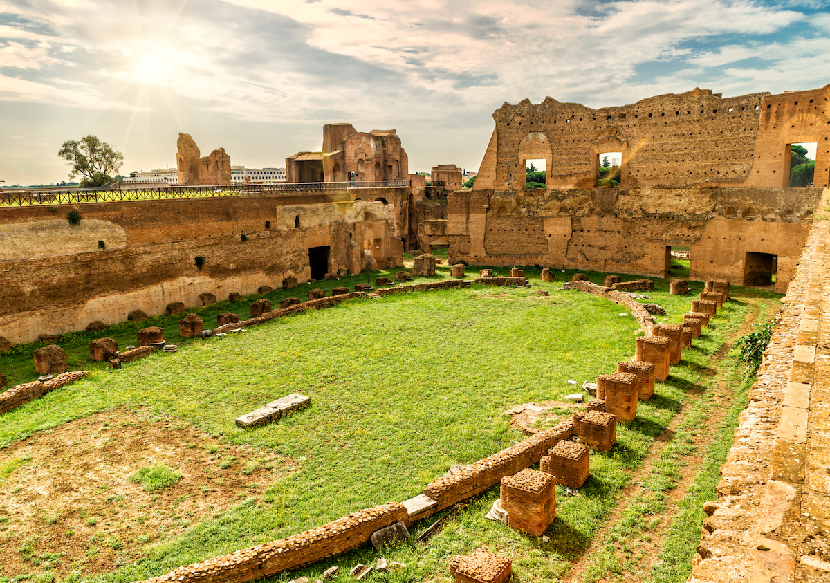 Ancient Stadium of Domitian on Palatine Hill in sunlight, Rome, Italy