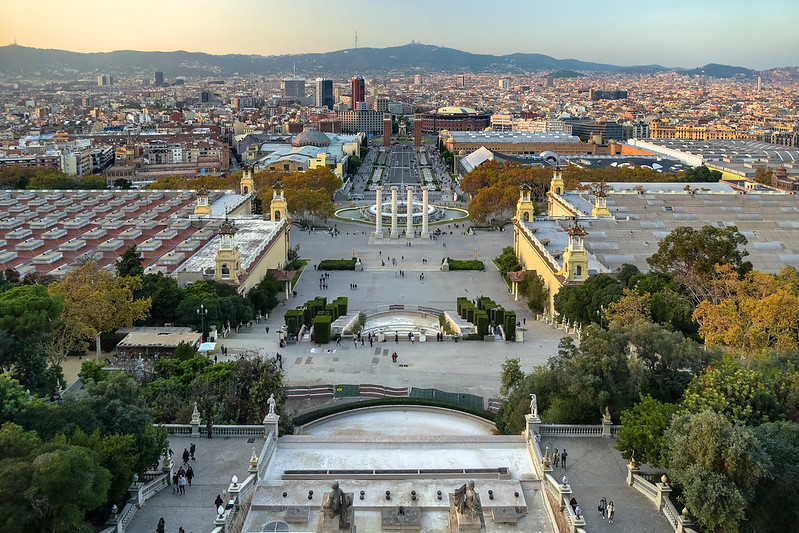 Rooftop view from the Palau Nacional roof terrace of the MNAC