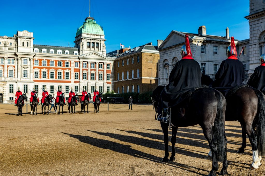 Uniformed guards and horses in London