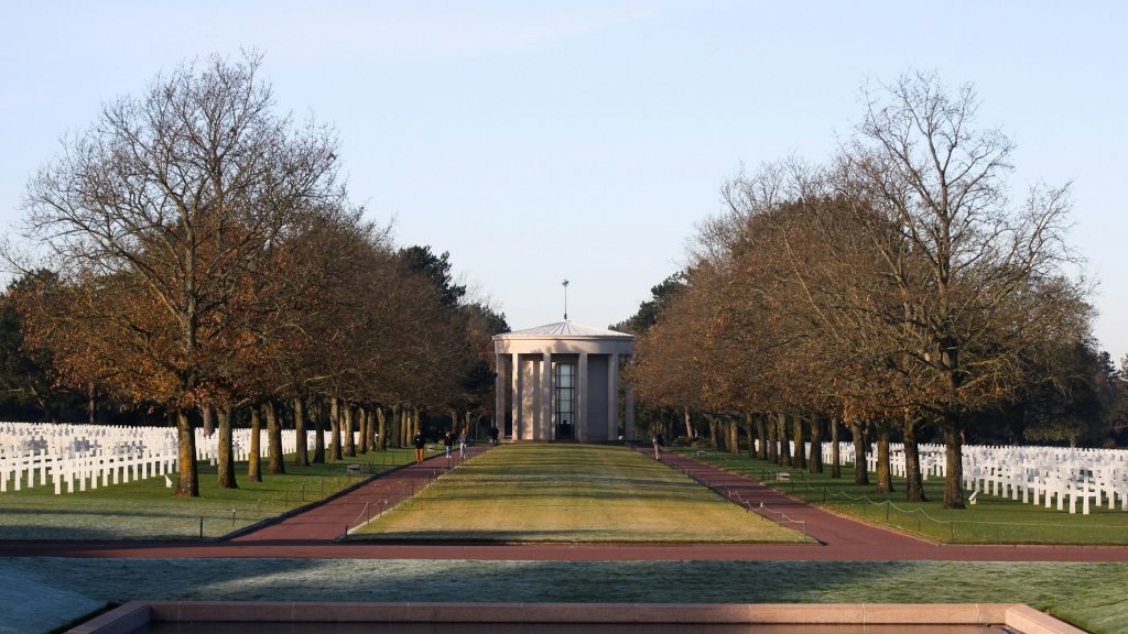 White building at Normandy memorial