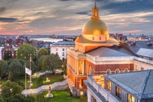 Boston, Massachusetts, USA cityscape with the State House.