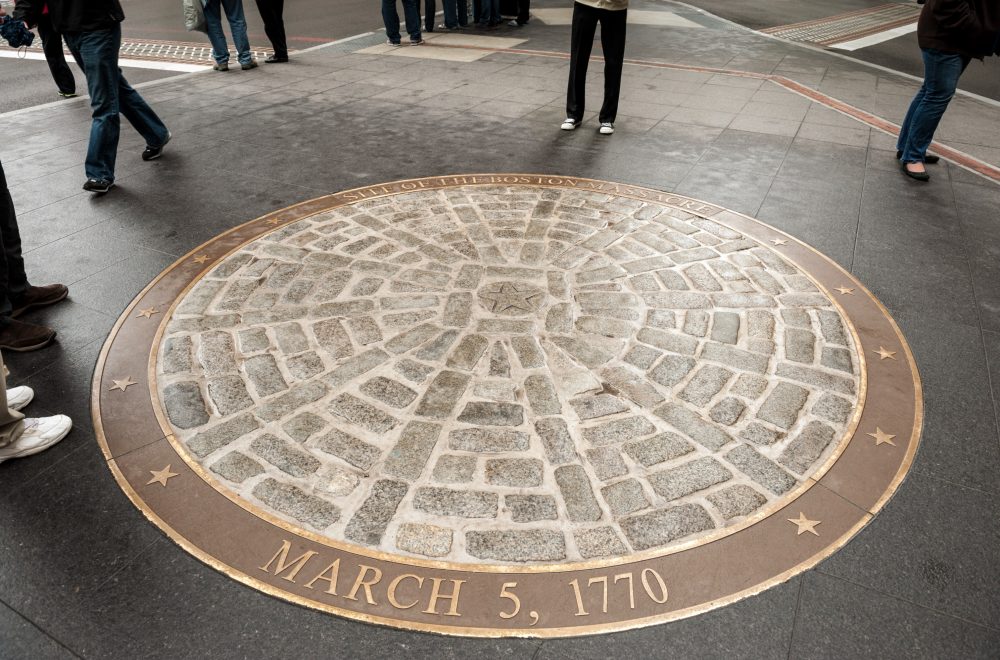 Marker at the site of the Boston Massacre on Freedom Trail walking tour