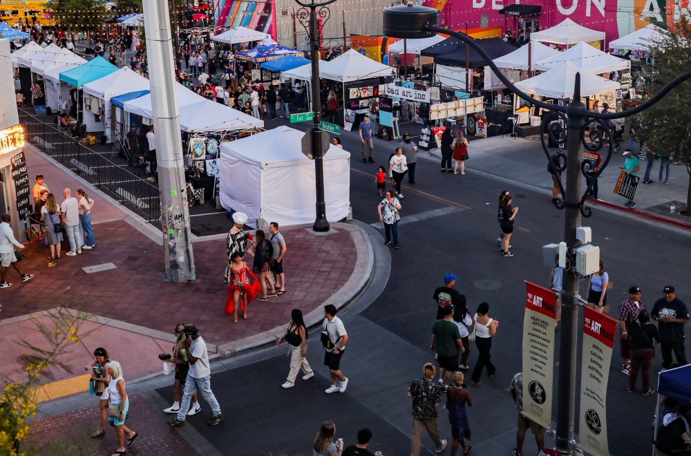 Higher view of First Friday Art Markets during Las Vegas Arts District Tour