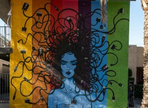 Las Vegas mural of woman with cables as hair