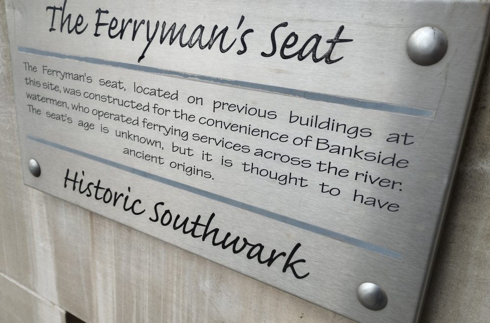 Ferryman's Seat sign in South Bank London