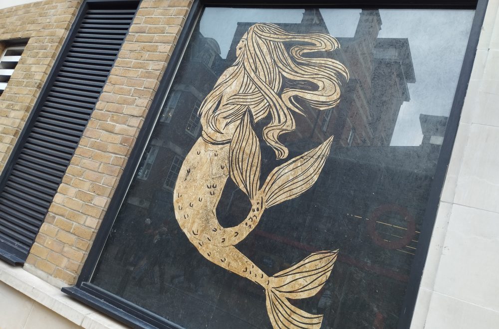 Golden Mermaid Window Art in South Bank London