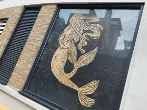 Golden Mermaid Window Art in South Bank London