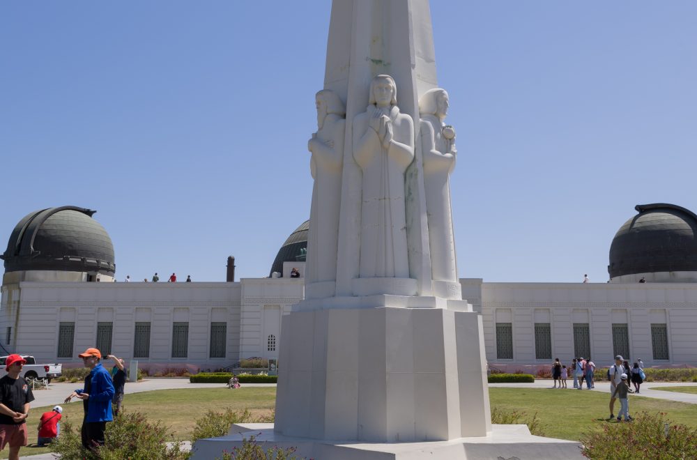 Vertical shot of Astronomers Monument at Griffith Observatory