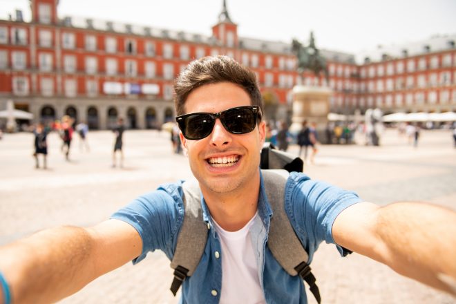 tourist in Plaza Mayor, Madrid