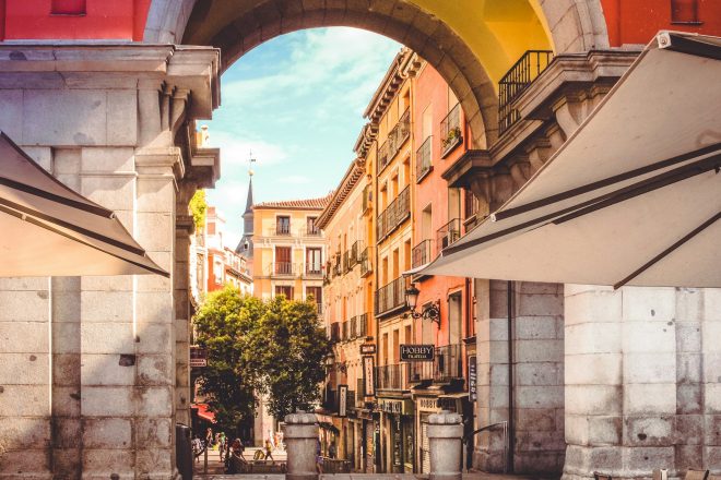 arch with view into Plaza Mayor on guided highlights tour of Madrid