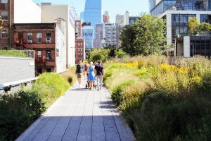 Tourists on the High Line trail in NYC