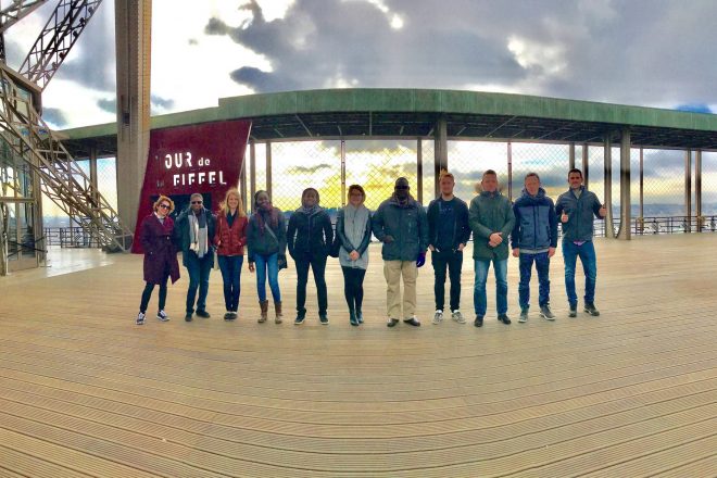 tour group after climbing Eiffel Tower