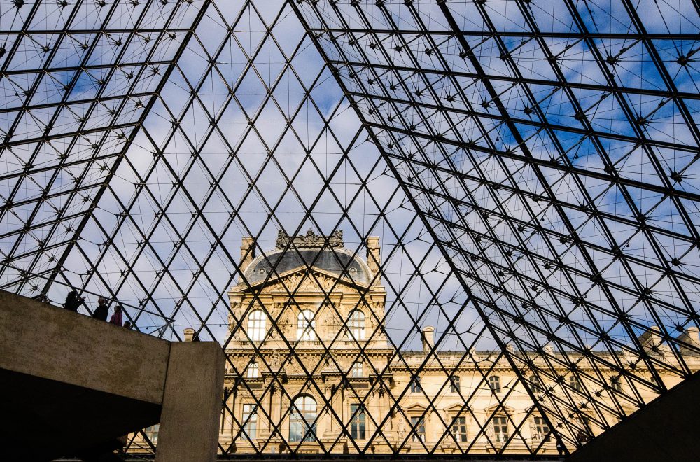 palace seen from inside the louvre pyramid