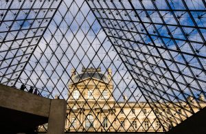 palace seen from inside the louvre pyramid