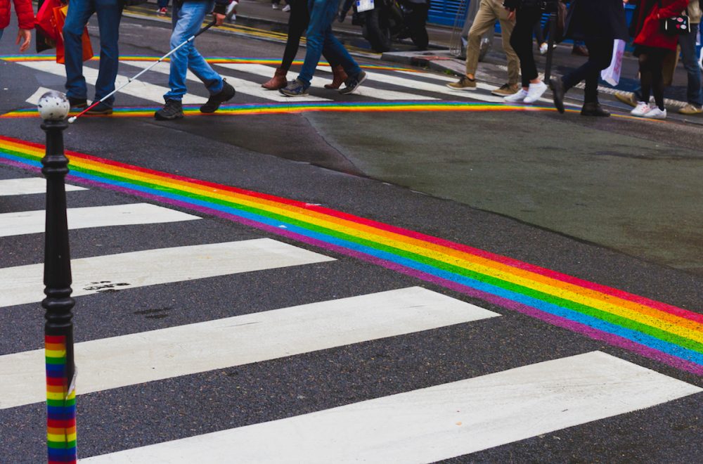 Pedestrian,Walkway,With,Painted,Rainbow,From,Both,Sides,In,Le