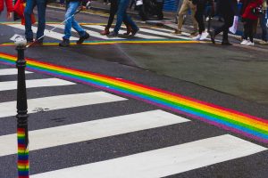 Pedestrian,Walkway,With,Painted,Rainbow,From,Both,Sides,In,Le