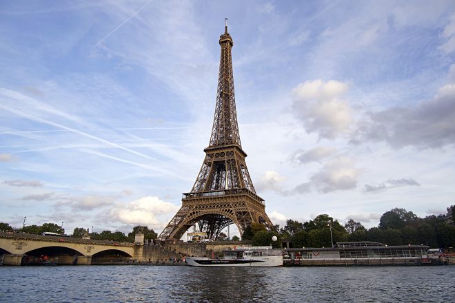 eiffel tower seine river paris france