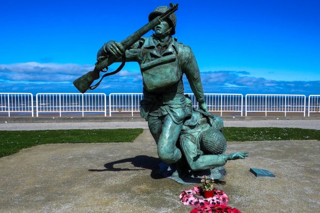 D-Day soldier statue on guided tour of Normandy