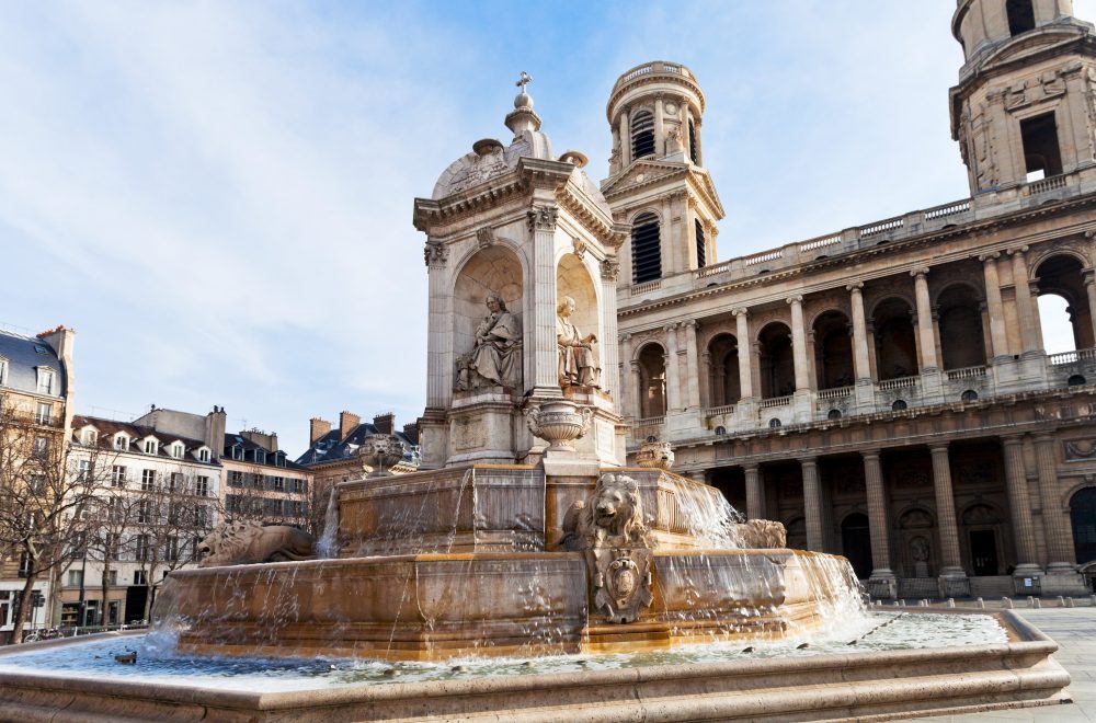 The Church of Saint-Sulpice in Paris with fountain