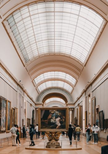 Inside view of main hall in the Louvre