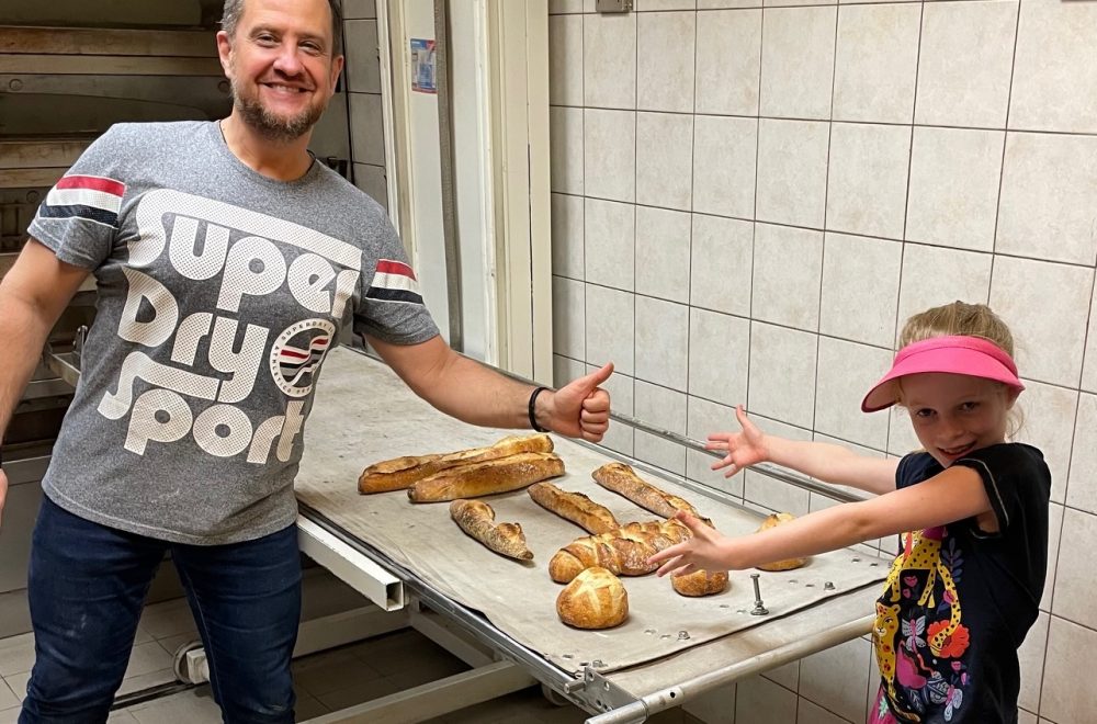 Students in the baking class after making French bread