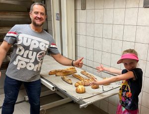 Students in the baking class after making French bread