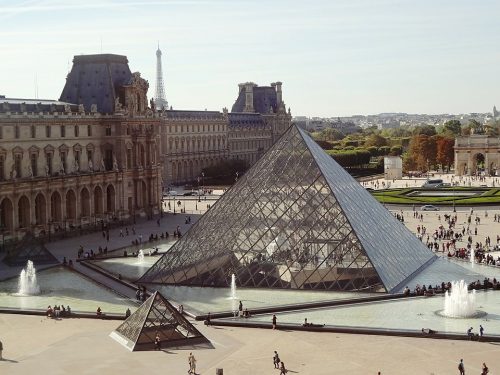Louvre pyramid with fountain