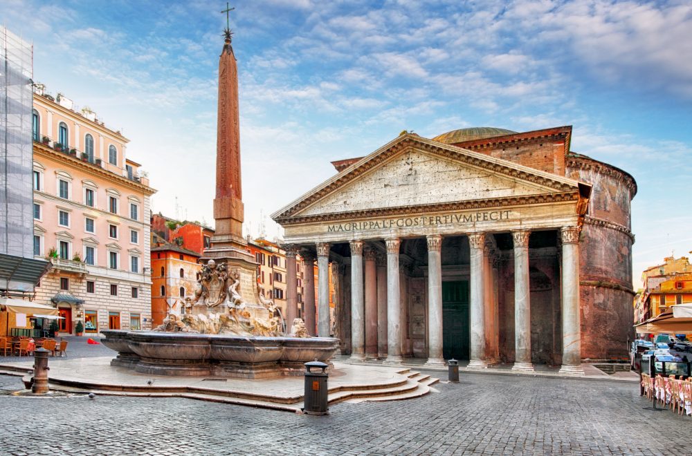 Pantheon in Rome with fountain in front