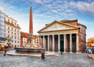 Pantheon in Rome with fountain in front