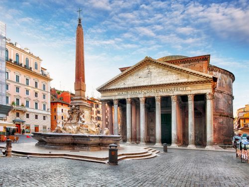 Pantheon in Rome with fountain in front