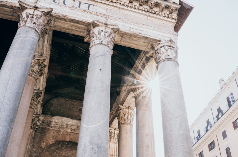 Sunlight through the Pantheon columns on Rome walking tour