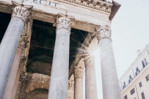 Sunlight through the Pantheon columns on Rome walking tour